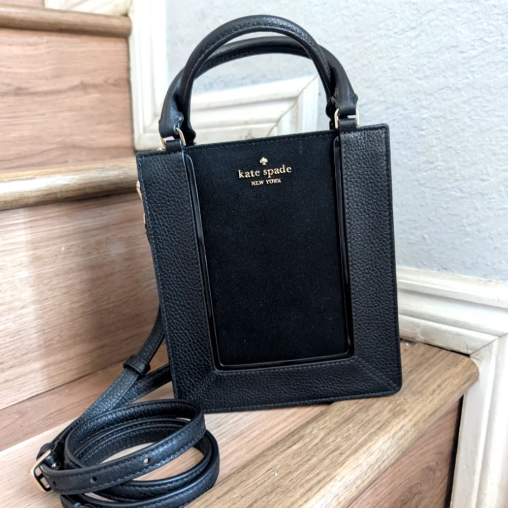 NWT Kate Spade KI886 Lena Suede Leather Mini Tote Crossbody In Black Multi - Picture 1 of 4